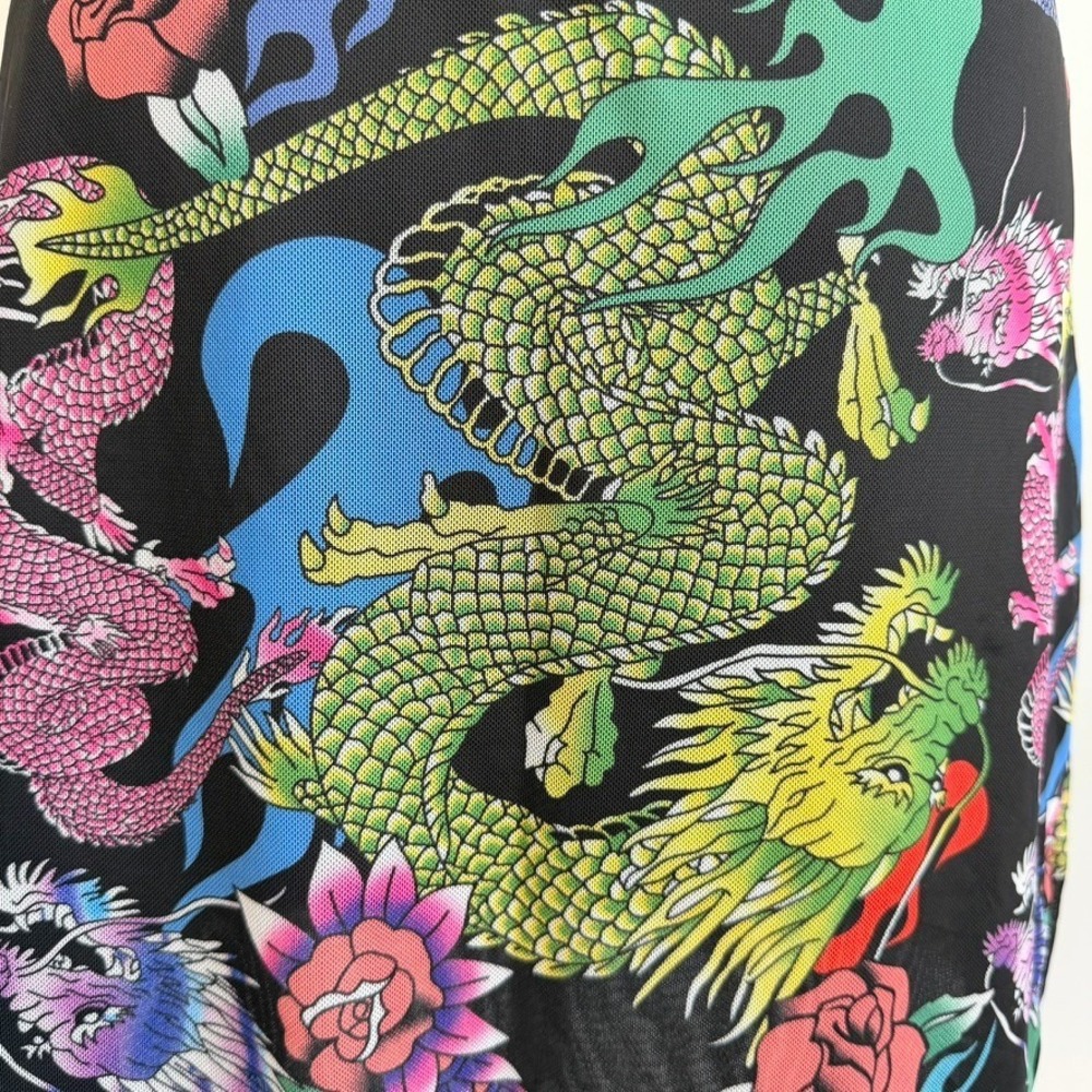 Y2K Asian Dragon Sheer Mesh Top and Mini Skirt Medium 2 Piece Set Indie Fairy - Picture 6 of 9